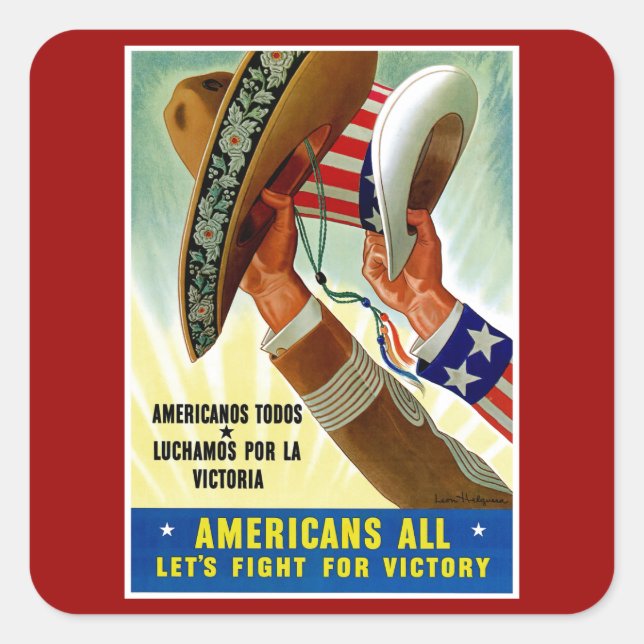 Sticker Carré Les Américains tous ~ Luttons pour la victoire (Devant)