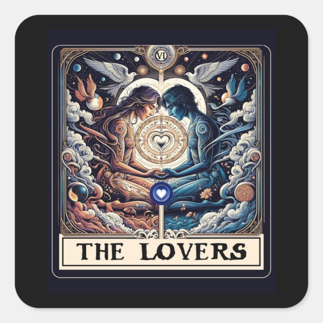 Sticker Carré LES AMOUREUX Tarot Céleste Homme & Femme Âmes (Devant)