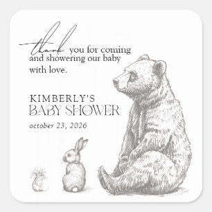 Sticker Carré Les animaux de la forêt ancienne Baby shower Merci