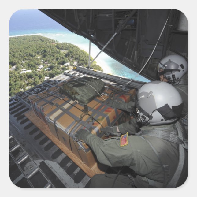 Sticker Carré Les aviateurs poussent une palette de biens donnés (Devant)
