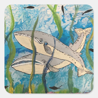 STICKER CARRÉ LES BALEINES