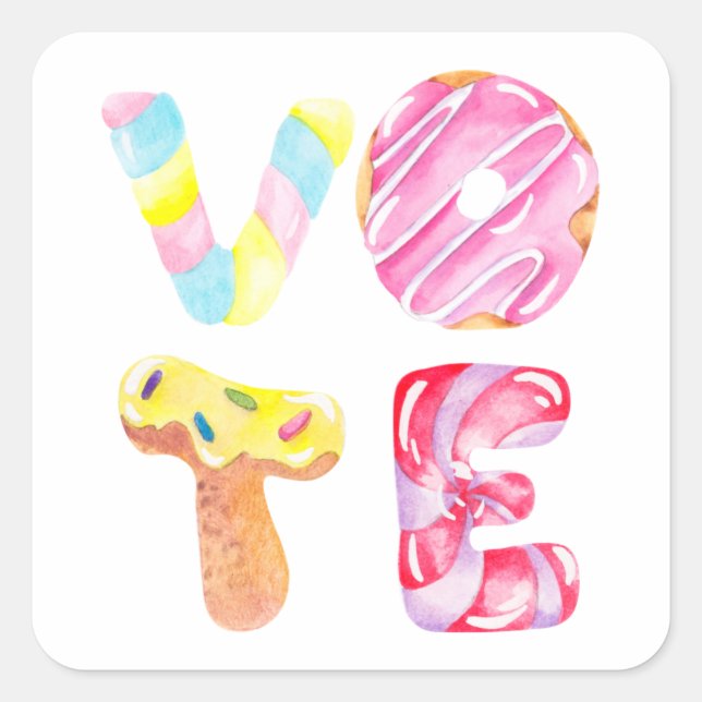 Sticker Carré Les beignets amusants et les bonbons aller voter (Devant)