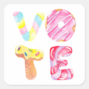 Sticker Carré Les beignets amusants et les bonbons aller voter