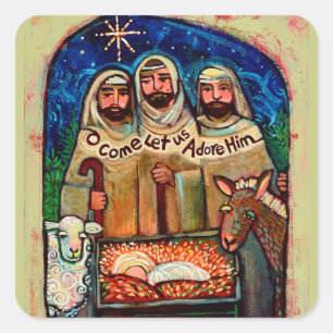 Sticker Carré Les bergers à l'autocollant de Noël