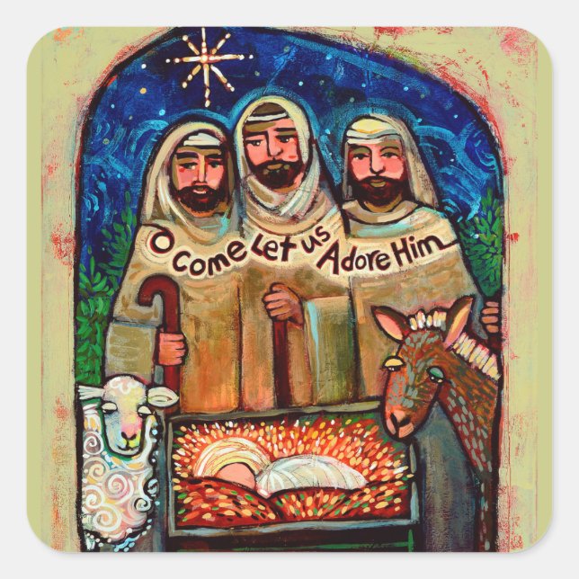 Sticker Carré Les bergers à l'Autocollants de Noël du Manger (Devant)