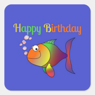 Sticker Carré Les bulles, le poisson d'anniversaire