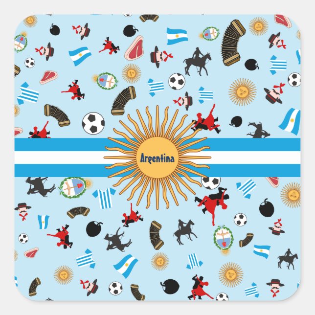 Sticker Carré Les célèbres objets argentins avec drapeau en face (Devant)