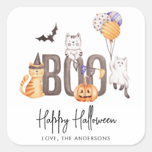 Sticker Carré Les chats d'Halloween de mignonette Ghosts Citroui