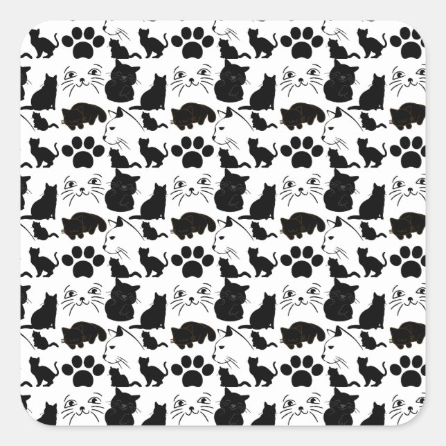 STICKER CARRÉ LES CHATS NOIRS PAPIER MOTIF EN WRAPPER JETTE PILL (Devant)