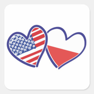 STICKER CARRÉ LES COEURS-DRAPEAUX ÉTATS-UNIS-POLONAIS