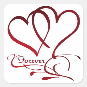 Sticker Carré Les Coeurs Forever rouge sur blanc