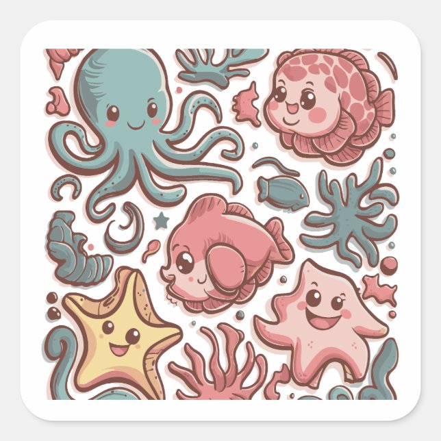 Sticker Carré Les Créatures Mer Cute (Devant)
