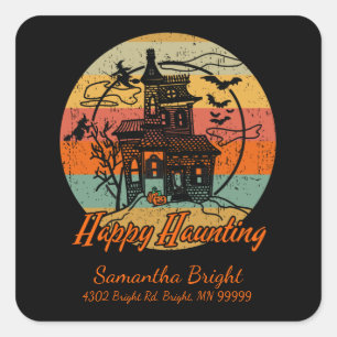 Sticker Carré Les enfants rétro Halloween Happy Hauny House