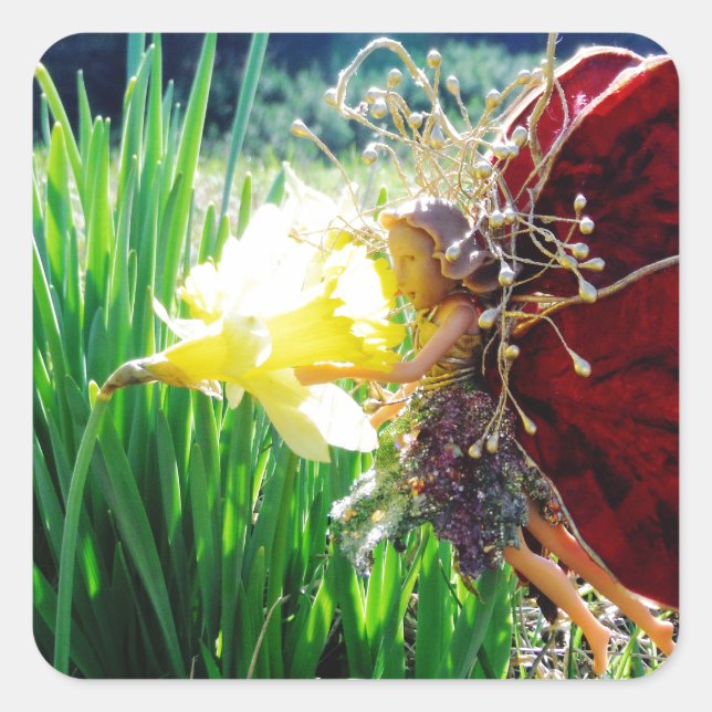Sticker Carré Les fées dans les jonquilles (Devant)