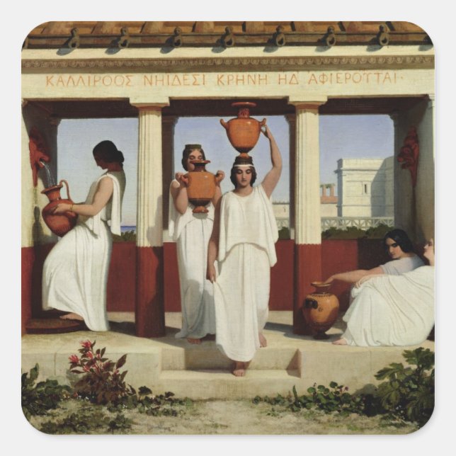 Sticker Carré Les femmes grecques à la fontaine, 1841 (Devant)