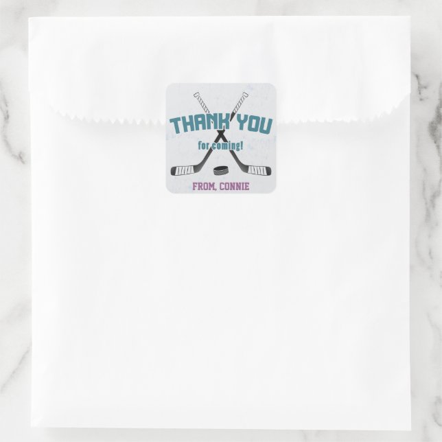 Sticker Carré Les filles de hockey sur glace violet Merci d'anni (Sac)