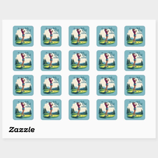 Sticker Carré Les filles gouvernent le parcours Retro Golf Illus (Feuille)