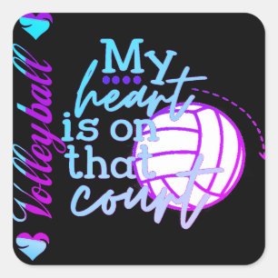 Sticker Carré Les filles Volleyball Mon coeur est sur ce tribuna