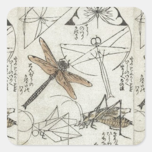 Sticker Carré Les insectes de Katsushika Hokusai (Devant)
