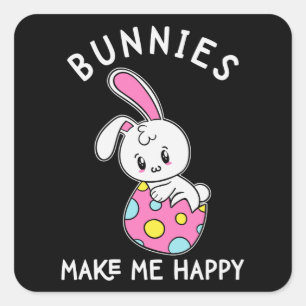 Sticker Carré Les lapins me rendent heureux Panier de chasse aux
