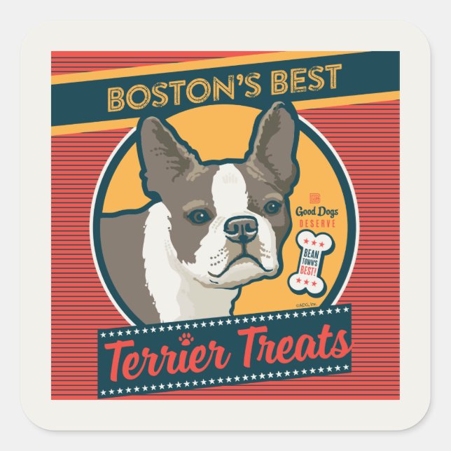 Sticker Carré Les meilleurs soins Terrier de Boston (Devant)