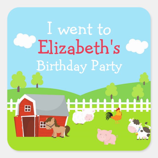 Sticker Carré Les mignons animaux de ferme 'Je suis allé à' (Devant)