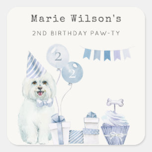 Sticker Carré Les mignons Garçons Blue Party Chien Chien Chien C