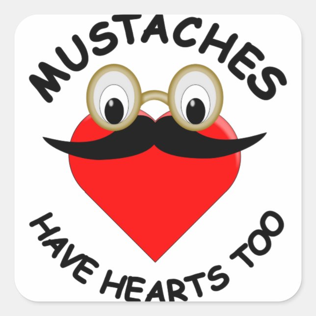 Sticker Carré Les moustaches ont aussi des coeurs (Devant)