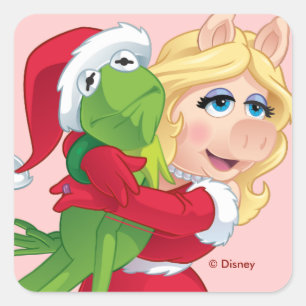 Sticker Carré Les Muppets Kermit & Miss Piggy Christmas