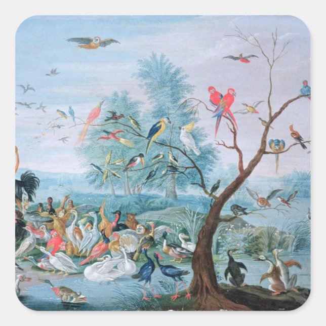 Sticker Carré Les oiseaux tropicaux dans un paysage (Devant)