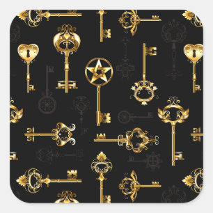 Sticker Carré Les Patters de Seamless avec Golden Keys