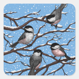 Sticker Carré Les poulets en hiver