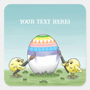 Sticker Carré Les poussins de Pâques peignent l'oeuf de Pâques