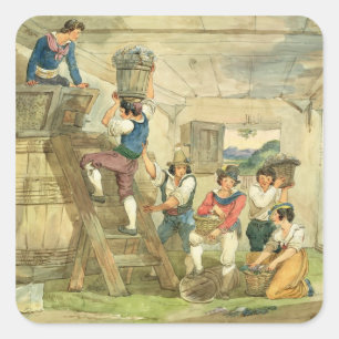 Sticker Carré Les ramasseurs de raisins transportant des raisins
