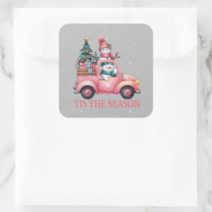 Sticker Carré Les Snowmen conduisant des cadeaux d'arbre de cami