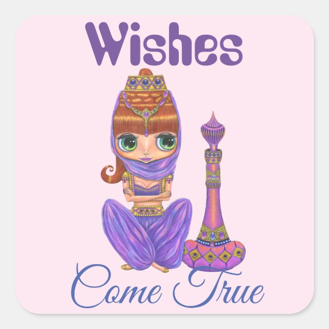 Sticker Carré Les souhaits viennent vrai Purple Genie Girl Boute (Devant)