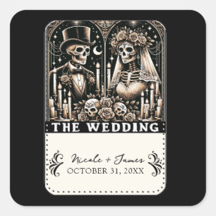Sticker Carré LES SQUELETTES DE TAROT DE MARIAGE Mariée & Marié