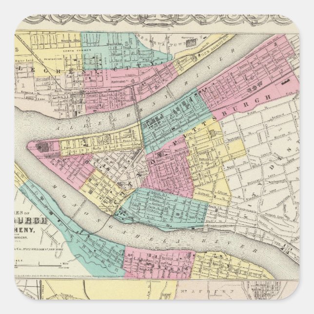 Sticker Carré Les Villes De Pittsburgh Allegheny Cincinnati (Devant)