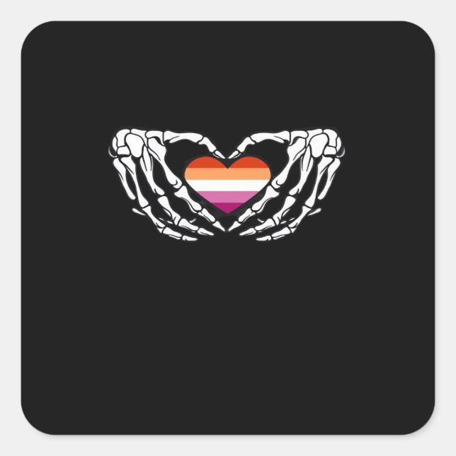 Sticker Carré Lesbian Pride Skeleton Halloween Wlw Goth Heart Cl (Devant)