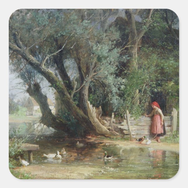 Sticker Carré L'étang de canard (Devant)