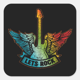 Sticker Carré Let's Rock Legend Rock and Roll Music Guitar