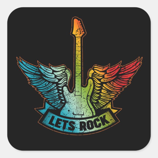 Sticker Carré Let's Rock Legend Rock and Roll Music Guitar (Devant)