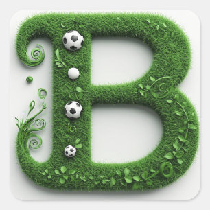 Sticker Carré Lettre B en topiaire d'herbe verte avec ballon de 
