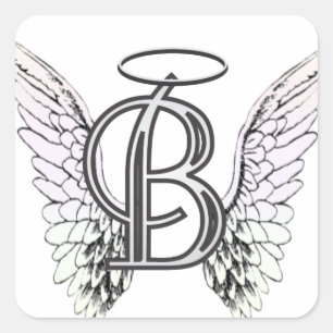 Sticker Carré Lettre B Monogramme initial avec ailes angéliques