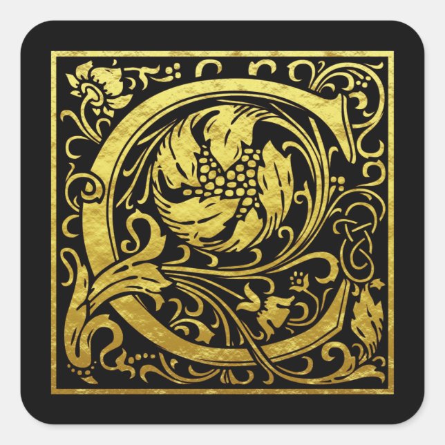 Sticker Carré Lettre C Première Lettre Faux Or Noir (Devant)