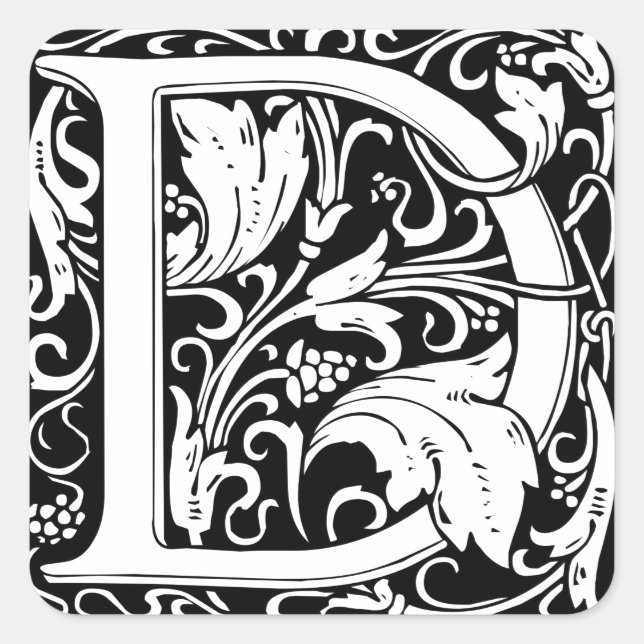 Sticker Carré Lettre D Monogramme médiéval Art Nouveau (Devant)