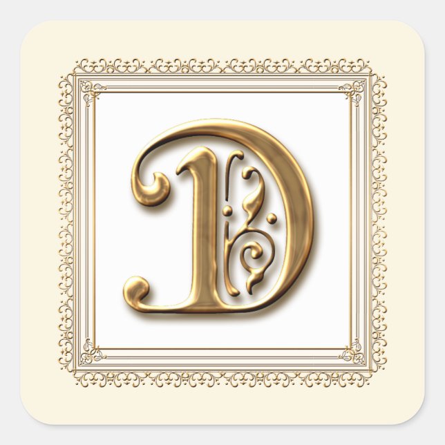 Sticker Carré Lettre D - Sceau Mariage classique or & dentelle (Devant)