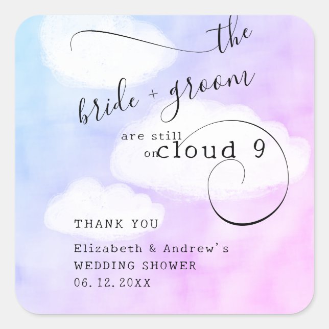 Sticker Carré Lettre de Cloud 9 Humour Wedding shower Merci (Devant)