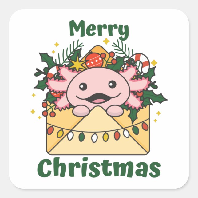 Sticker Carré Lettre de Noël Axolotl Animaux d'hiver Axolotls (Devant)