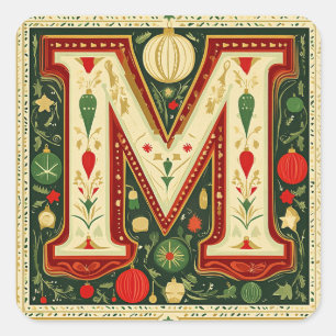 Sticker Carré Lettre de Noël M : Emerald Green & Gold Elegance
